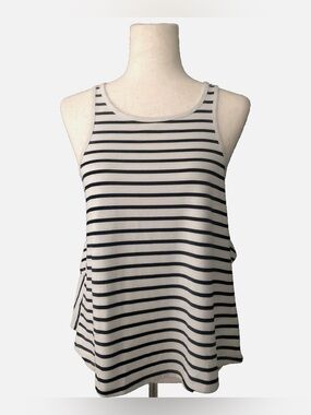 Chelsea28 Bone/Beige With Black Stripe Ruffle
Tank Top, size L